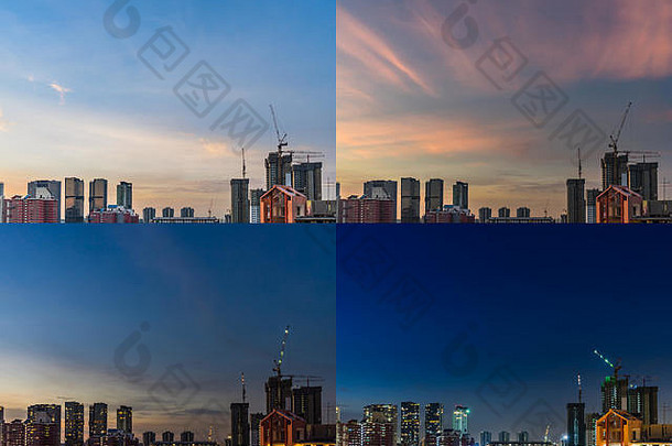 时刻日落视图市中心新加坡天际线黄昏晚上云新加坡亚洲