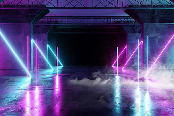 烟虚拟路径sci霓虹灯发光的荧光激光alienship阶段跳舞灯紫外线紫色的蓝色的粉红色的黑暗空难看的东西混凝土霓虹灯