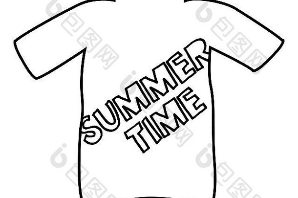 夏天t恤轮廓设计孤立的白色背景