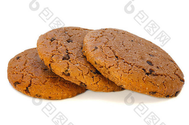 燕麦片饼干块巧克力特写镜头孤立的白色