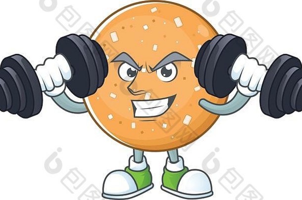 糖饼干吉祥物图标健身锻炼杠铃