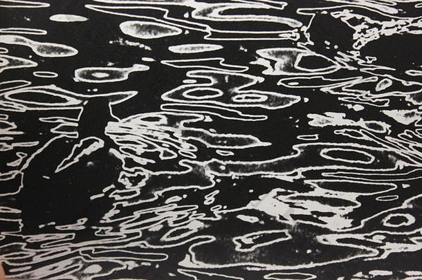 20世纪70年代的黑白艺术摄影作品，拍摄了一群<strong>鸭子</strong>在湖中<strong>游泳</strong>、撑杆、木筏、团队或划桨。
