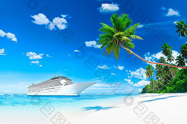 奢侈品巡航船海滩棕榈椰子树