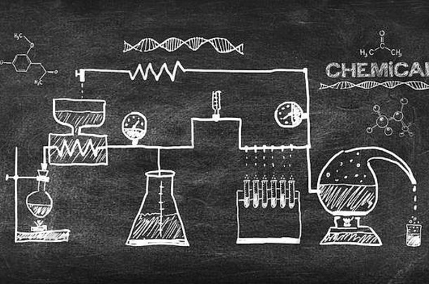 黑色黑板上的化学反应图