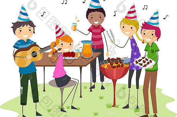 一群青少年举行烧烤派对的插图