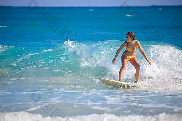 年轻的女人冲浪夏威夷