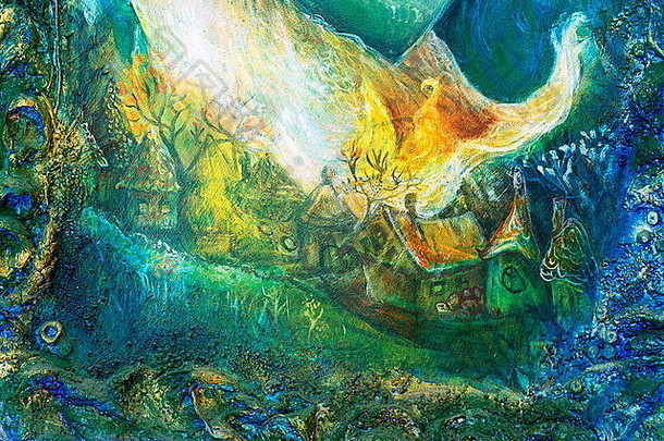 色彩斑斓的结构化绘画仙女演讲森林村白色火焰