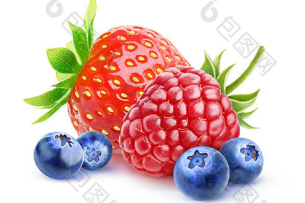 孤立的浆果新鲜的草莓树莓<strong>蓝莓</strong>孤立的白色背景剪裁路径