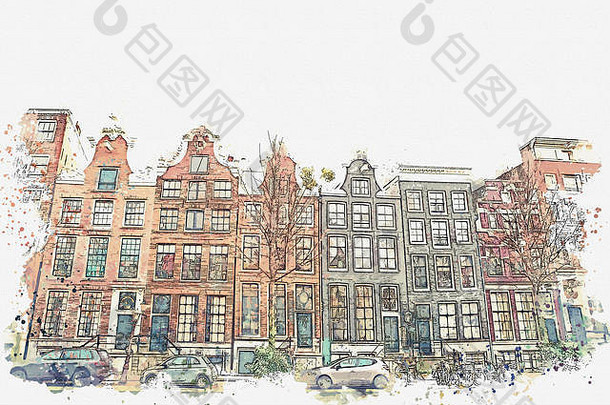 插图水彩草图传统的体系结构阿姆斯特丹欧洲体系结构