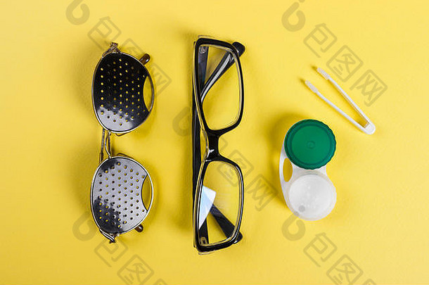 集配件视线针孔眼镜镜头容器眼镜视线一对医疗针孔眼镜反射药用