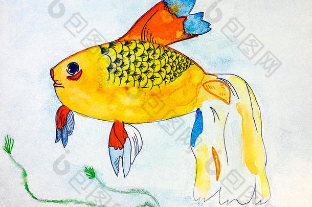 鱼儿童水彩手绘。