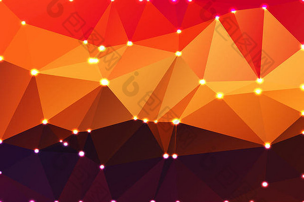 紫橙黄红棕色抽象低多边形几何背景，带散焦光