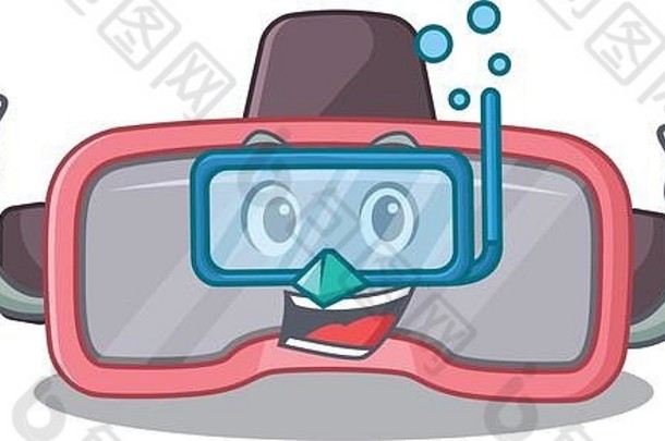 Vr眼镜吉祥物设计带潜水眼镜游泳