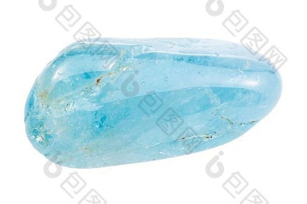 特写镜头样本自然矿物地质集合重挫海蓝宝石蓝色的水苍玉宝石孤立的白色背景