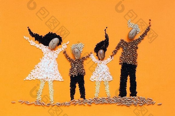 豆子种子艺术作物艺术孩子画快乐家庭象征健康的素食者饮食