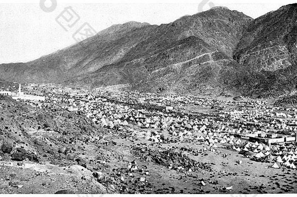 1917年，沙特阿拉伯西部麦加省米纳麦加谷朝圣者帐篷城