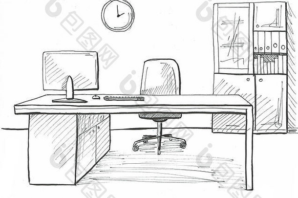 办公室草图风格手画办公室家具