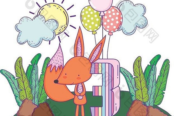 可爱的小狐狸和气球在风景区