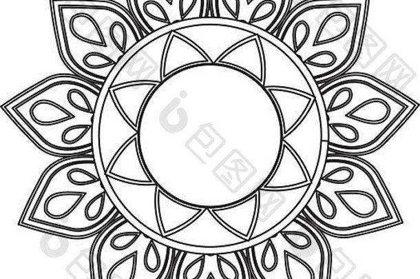 曼荼罗，东方民族的圆形装饰物。单色抽象花卉元素