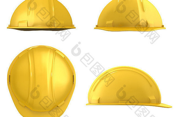 黄色的建设头盔的观点孤立的白色白色背景