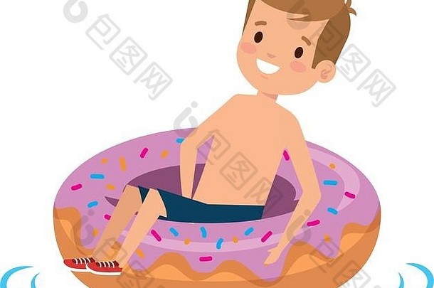 可爱的男孩泳衣甜甜圈浮动