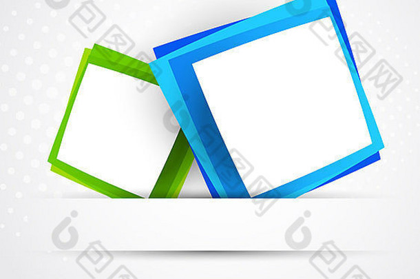 蓝色和绿色的正方形。抽象插图