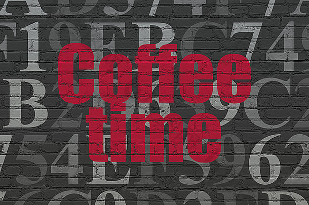时间轴概念：墙上背景上的咖啡时间