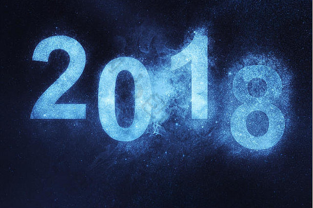 2018年新年。蓝色抽象夜空背景