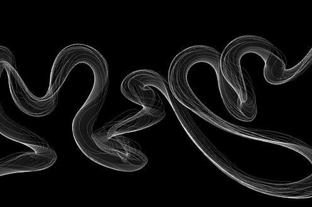 波浪的3D插图看起来像黑色背景上的烟雾