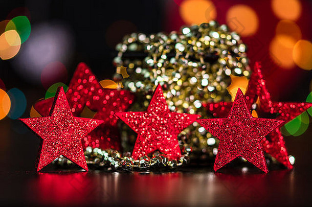 圣诞节装饰饰品圣诞节作文模糊灯背景红色的闪光的装饰