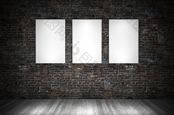 grunge墙上的3d白色空框