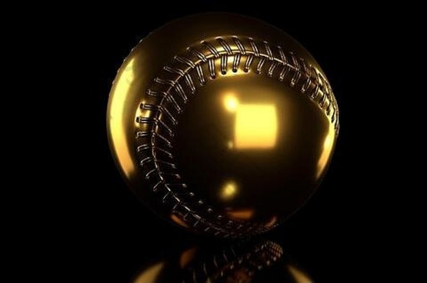 黑色背景上的金色棒球。3d渲染。