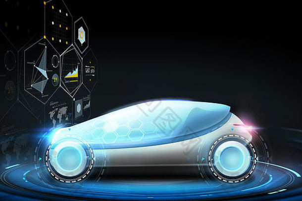 未来概念车和虚拟屏幕