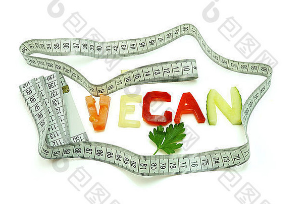 词素食主义者组成片蔬菜测量磁带白色背景素食主义者饮食