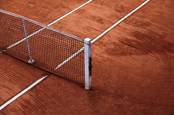 照片细节网球粘土法院白色行网