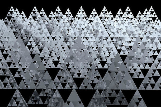 黑色背景上的灰色Sierpinski三角形纹理。它是一个整体形状为等边三角形的分形，递归细分为s