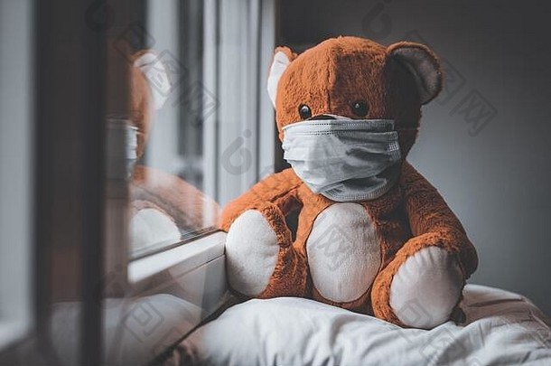 熊玩具脸面具窗口self-isolation首页检疫病毒爆发