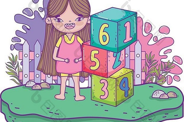 小女孩在营地玩积木号码