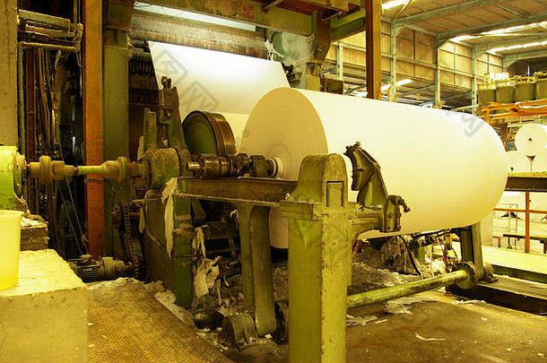 在工厂生产线上在机器上轧制的薄纸