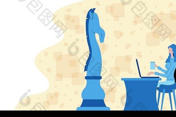 业务女人工作策略国际象棋马图标对象阴影背景层