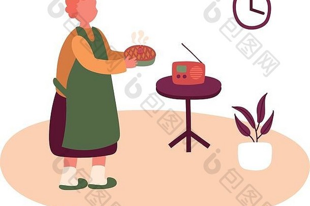 老年人女人烹饪馅饼首页活动免费的形式风格