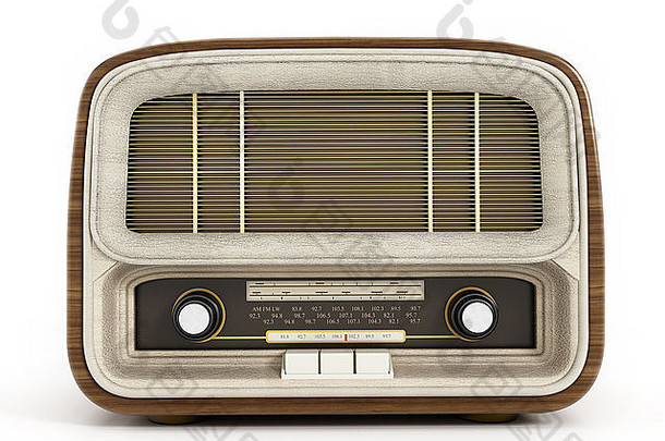 白色背景上隔离的古董收音机。