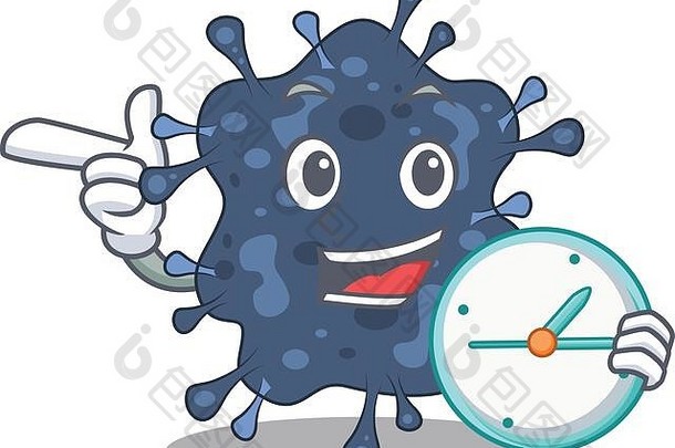 细菌奈瑟菌吉祥物设计理念带时钟微笑