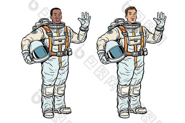 非洲高加索人宇航员宇航服