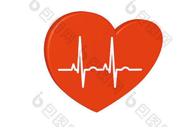 红色的心白色背景脉冲率图表心电图预防心疾病呈现