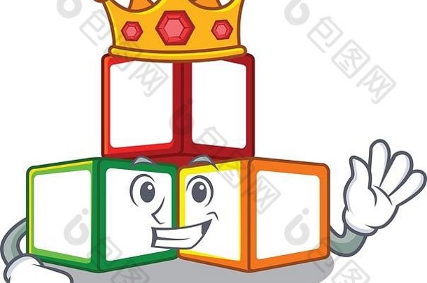 魔方盒子上的国王玩具积木吉祥物