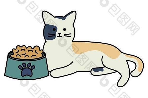 可爱的猫咪吉祥物与菜食载体插图设计