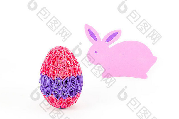 复活节兔子和羽毛彩蛋，粉色和紫色