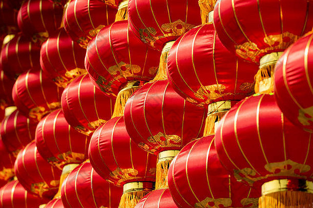 一组中国红灯笼春节特写镜头
