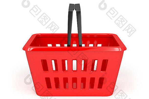 白色背景上的空红色购物篮